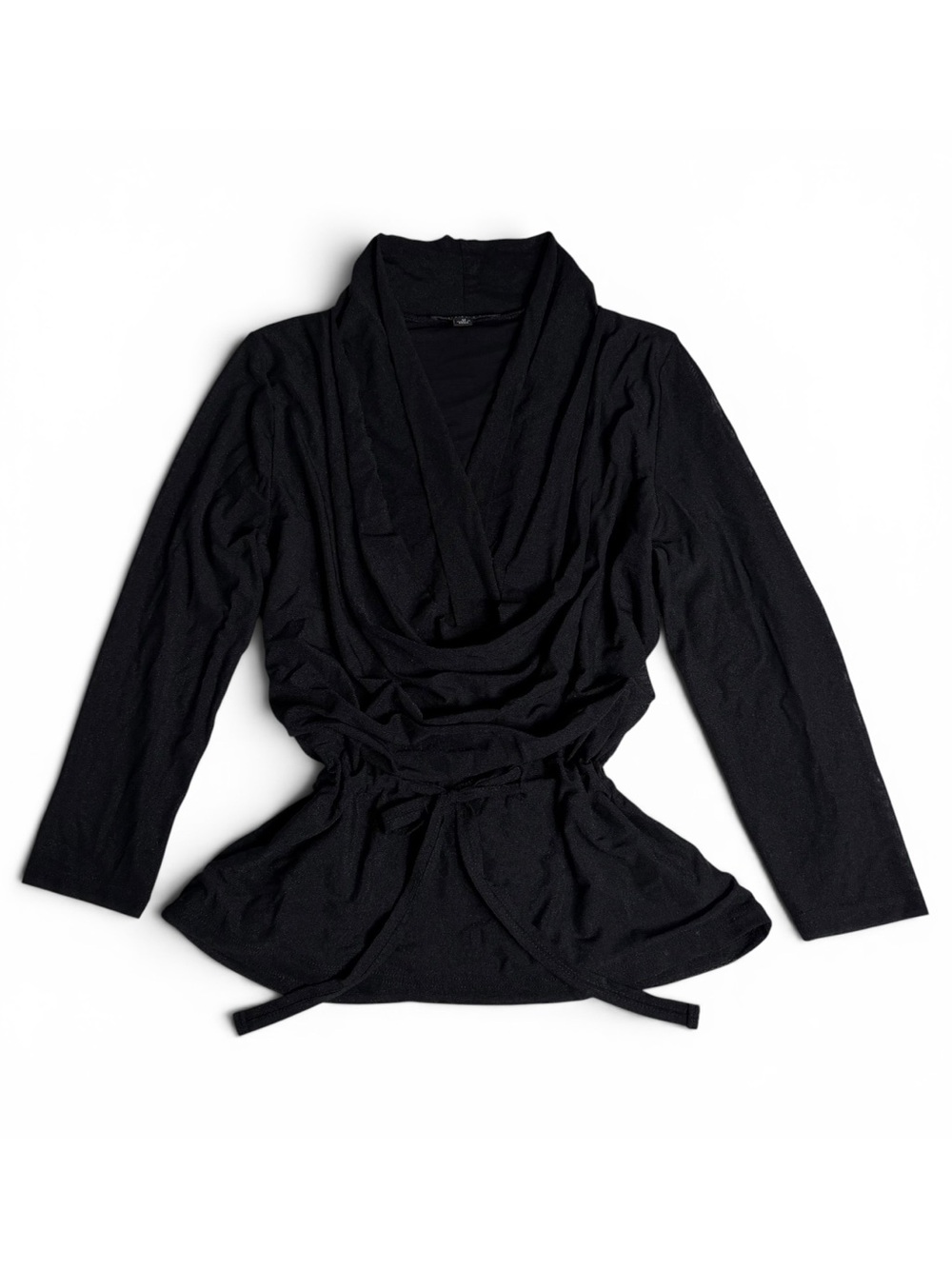 Vintage Juliette Black Draped Cowl Neck Blouse with Tie Waist (Women’s M)
